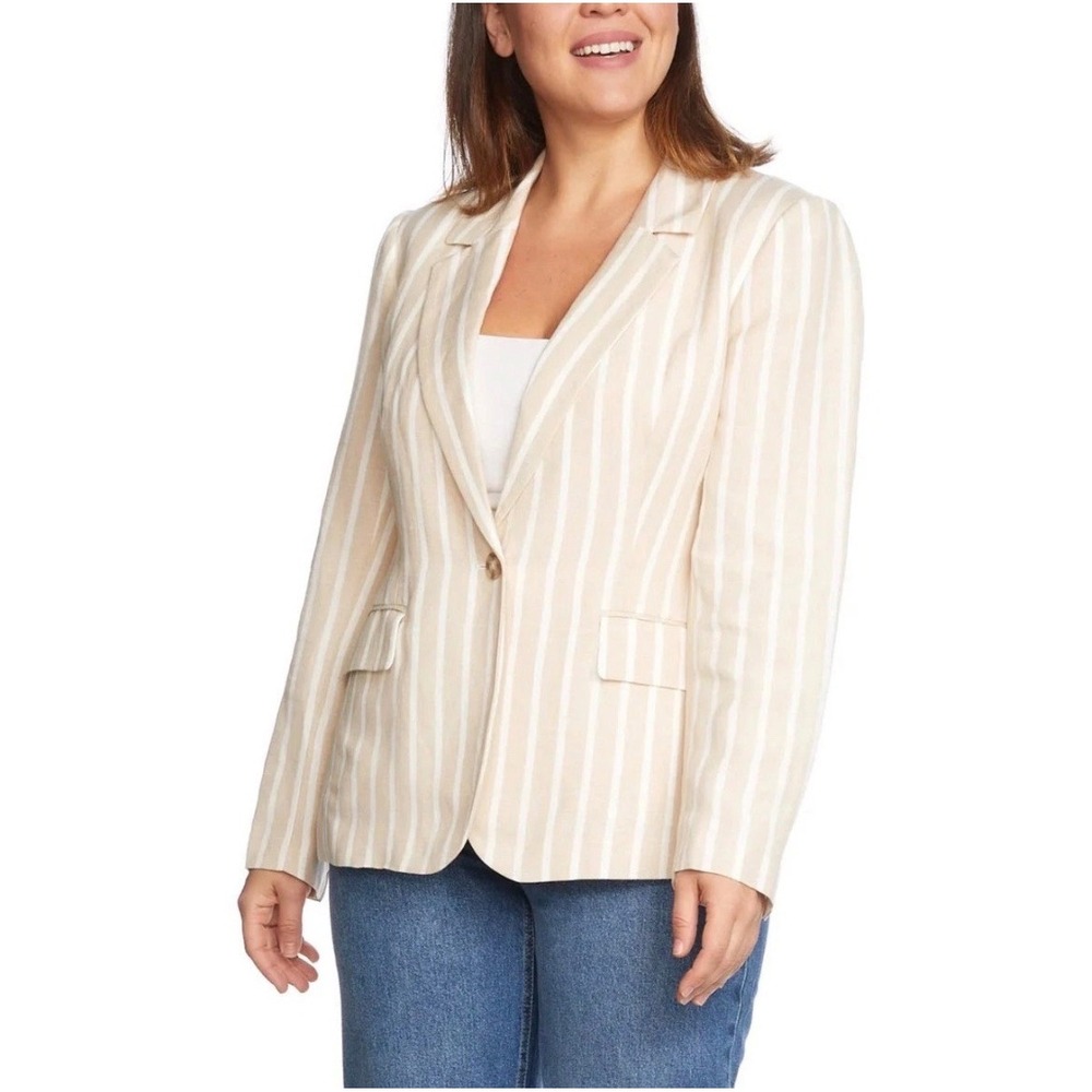 NWT Philosophy Republic Clothing Tan White Striped Linen‎ Blend Blazer XXL